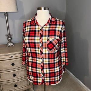 no comment plus Women’s Red Plaid Button Up